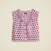 Ruffle-trim button-up top in block print