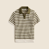 Short-sleeve textured-stitch cotton johnny-collar sweater-polo in stripe