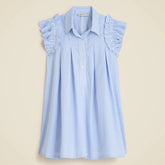 Girls' ruffle-sleeve shirt-dress in striped cotton poplin