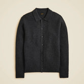 Midweight cashmere waffle-knit polo cardigan sweater
