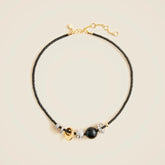 Beaded leather cord necklace with pavé crystals