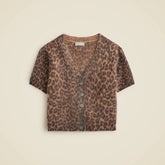 Brushed cashmere short-sleeve cardigan in leopard print
