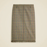 Ruffle-trim pencil midi skirt in glen plaid wool