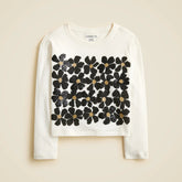 Girls' long-sleeve flower grid graphic T-shirt with sequins