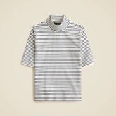 Stretch cotton-blend elbow-sleeve mockneck T-shirt in stripe