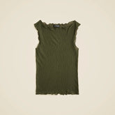 Ruffle-trim shell top in sheer crinkle knit