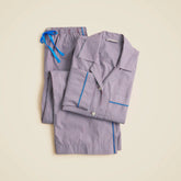 Long-sleeve pajama pant set in striped cotton poplin