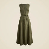 Seamed tie-waist dress in tailored twill