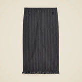 Ruffle-trim pencil midi skirt in pinstripe wool blend