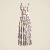 Smocked-bodice midi dress in blooming lilac block print
