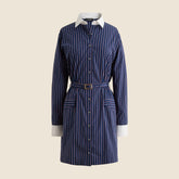 Belted mini shirt-dress in striped cotton poplin