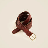 Braided leather belt with square brass buckle