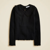 Girls' long-sleeve ruffle-collar top in vintage rib