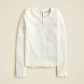 Girls' long-sleeve ruffle-collar top in vintage rib