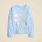 Girls' long-sleeve bow graphic T-shirt with metallic foil