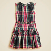 Girls' cotton poplin ruffle dress in Stewart tartan