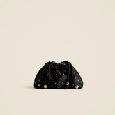 Drawstring pouch bag in crystal-embellished satin