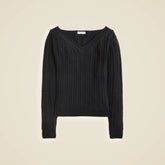 Cable-knit wide V-neck sweater in merino wool