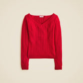 Cable-knit wide V-neck sweater in merino wool