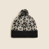 Lambswool jacquard snowflake pom-pom beanie