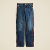 Petite mid-rise relaxed straight jean with velvet stripe