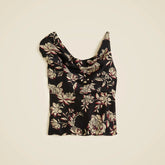 Asymmetrical cowlneck top in floral crepe de chine