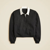 Scuba-knit rugby sweatshirt with velvet trim