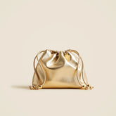 Drawstring pouch bag in metallic leather