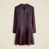 Pleated shirt-dress in Stewart tartan print