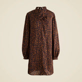 Scarf-neck shift dress in leopard print