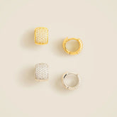 Mixed-metal pavé crystal hoops set-of-two