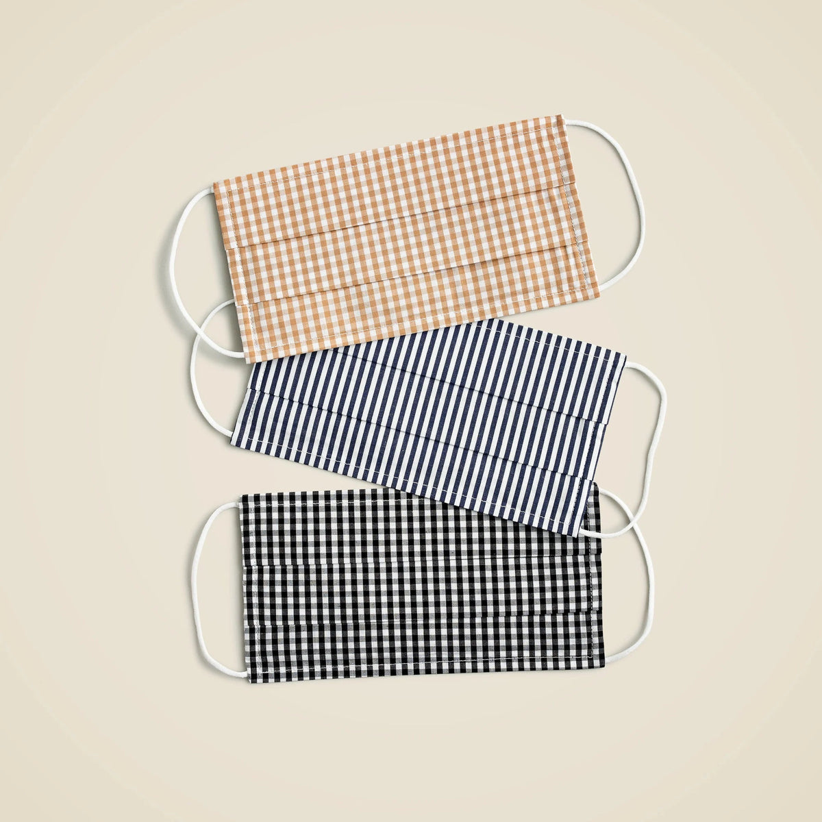 Pack-of-three nonmedical face masks in checks and stripes