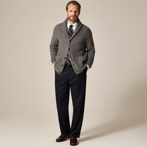 Rugged merino wool-blend cardigan sweater