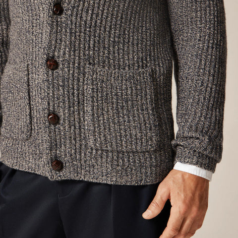 Rugged merino wool-blend cardigan sweater