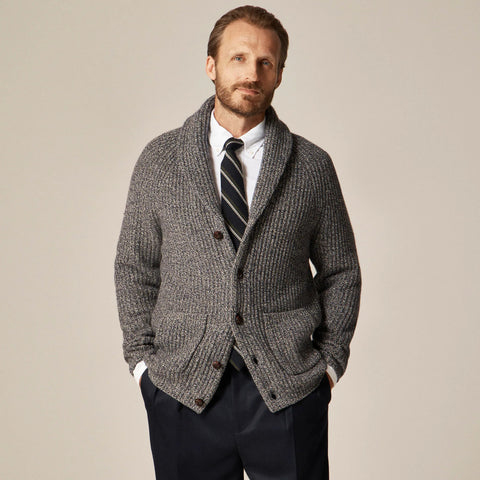 Rugged merino wool-blend cardigan sweater