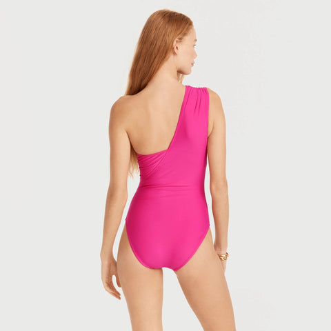 Ruched one-shoulder one-piece
