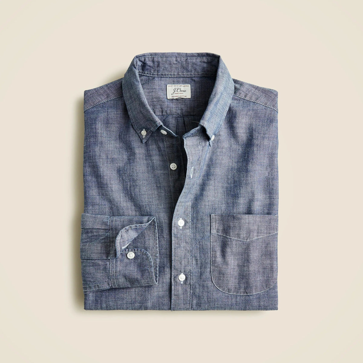 Slim organic cotton chambray shirt in one-year wash