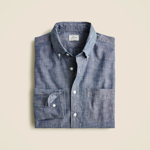 Slim organic cotton chambray shirt in one-year wash