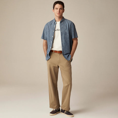 Short-sleeve indigo organic chambray shirt