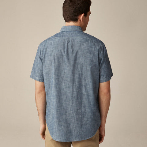 Short-sleeve indigo organic chambray shirt