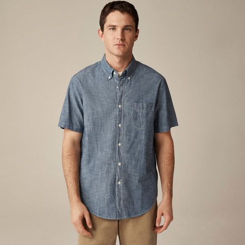 Short-sleeve indigo organic chambray shirt