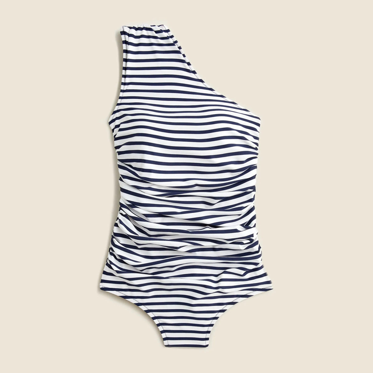 Ruched one-shoulder one-piece in stripe