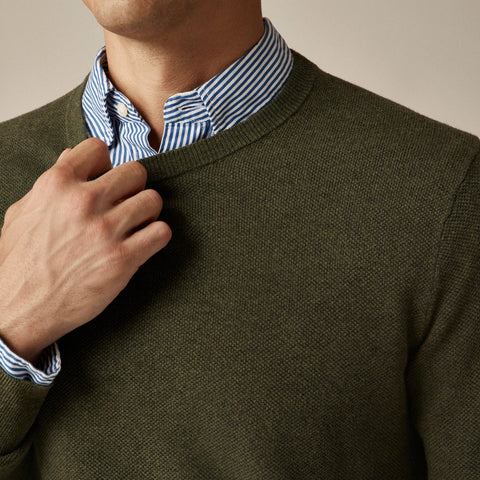 Cotton piqué-stitch crewneck sweater