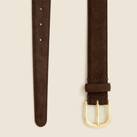Italian suede and leather round-buckle dress belt