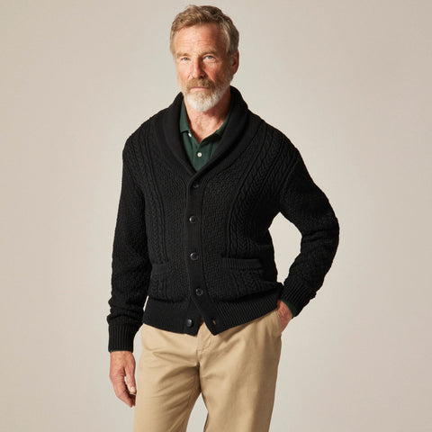 Heritage cotton cable-knit shawl-collar sweater
