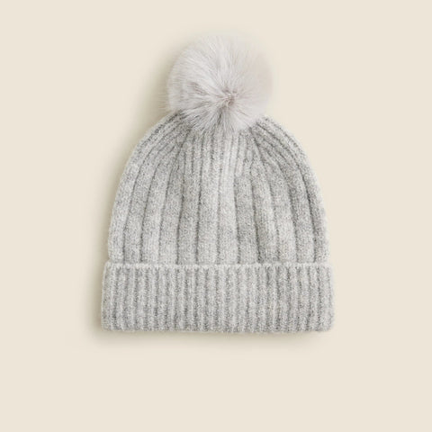 Ribbed pom-pom beanie in Supersoft yarn