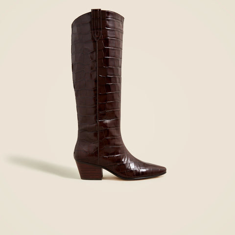 Piper knee-high boots in croc-embossed leather