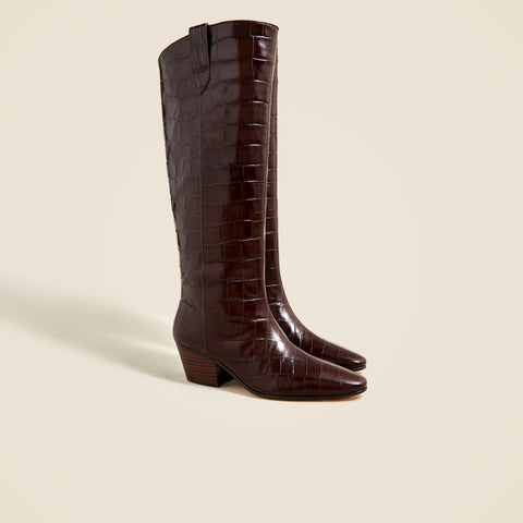 Piper knee-high boots in croc-embossed leather
