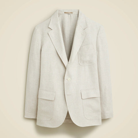 Big-fit unstructured suit jacket in linen twill glen plaid