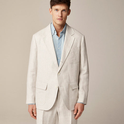 Big-fit unstructured suit jacket in linen twill glen plaid